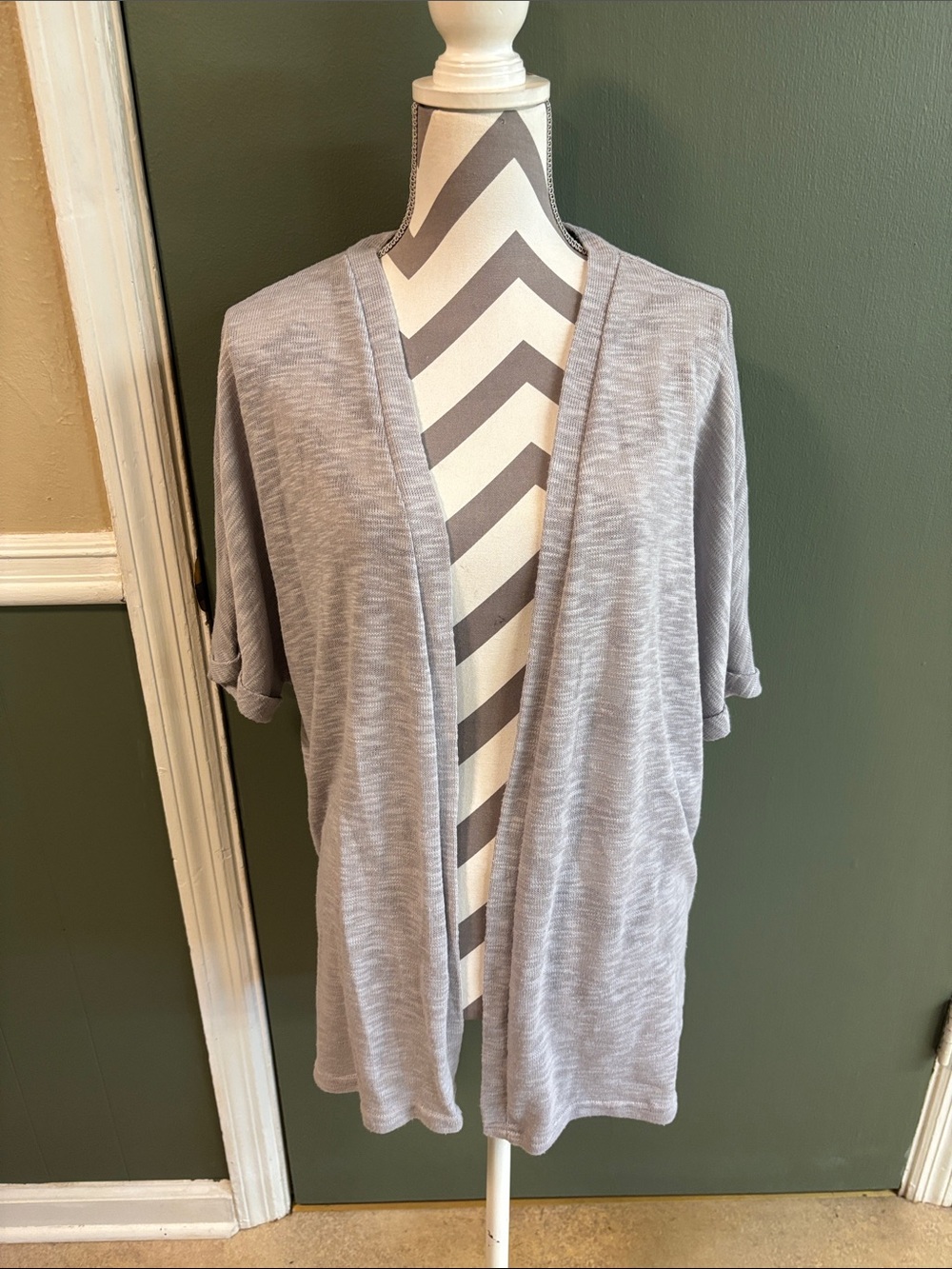 Light Gray Open-Front Women’s Top